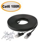 Cat 6 Ethernet Cable 100 ft Flat White, Slim Long Internet Network Lan patch cords,